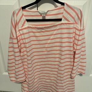 CJ Banks Pink and White 3/4 Sleeve Sailor Collar Blouse